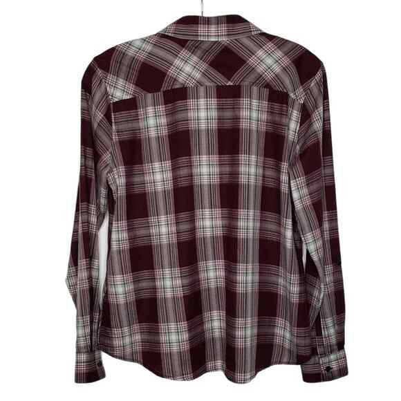 Foxcroft Purple Plaid Button Front Rolled Tab Long Sleeve Shirt 6P Petite - Picture 3 of 5